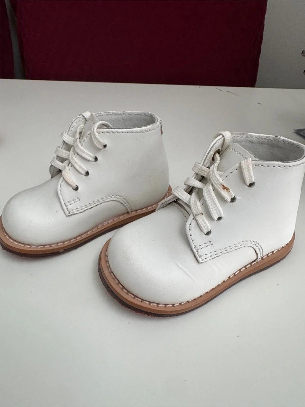 Josmo White Kids Lace-Up Leather Boots with Tan Trim